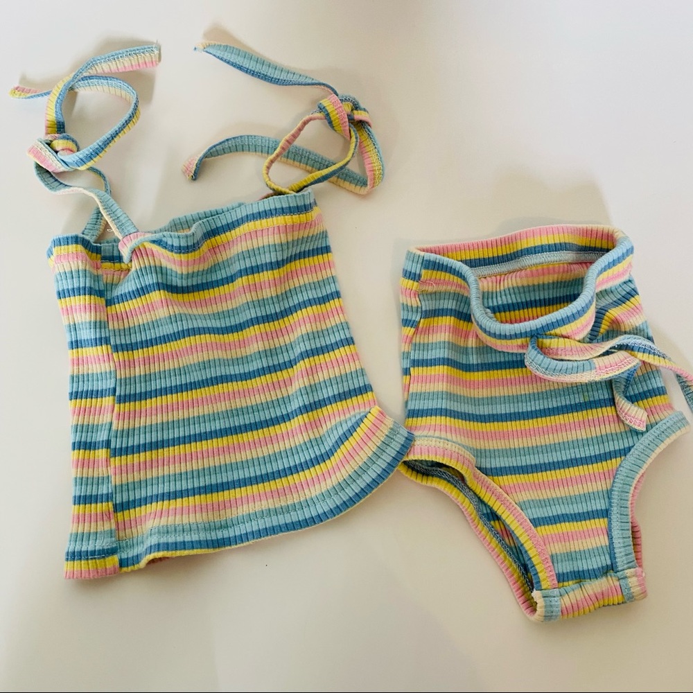 Toddler Ribbed Striped Two Piece set tie shoulder